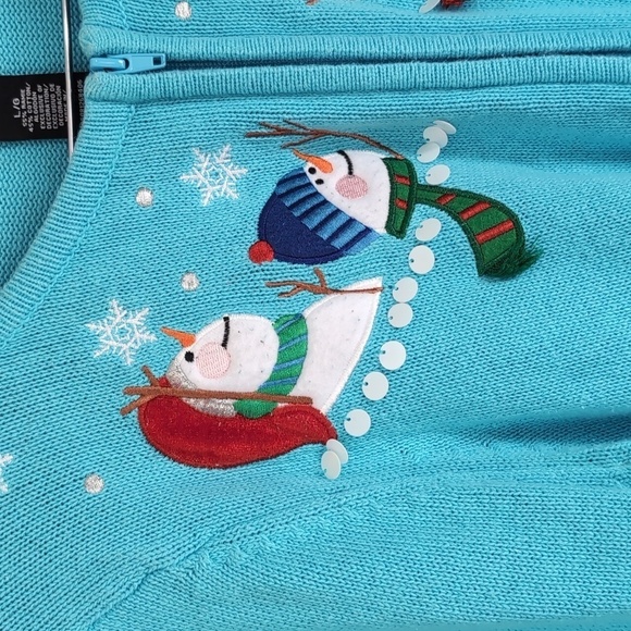 Vintage Crystal Kobe Blue Snowman Full Zip Sweater Size Large - Picture 4 of 5